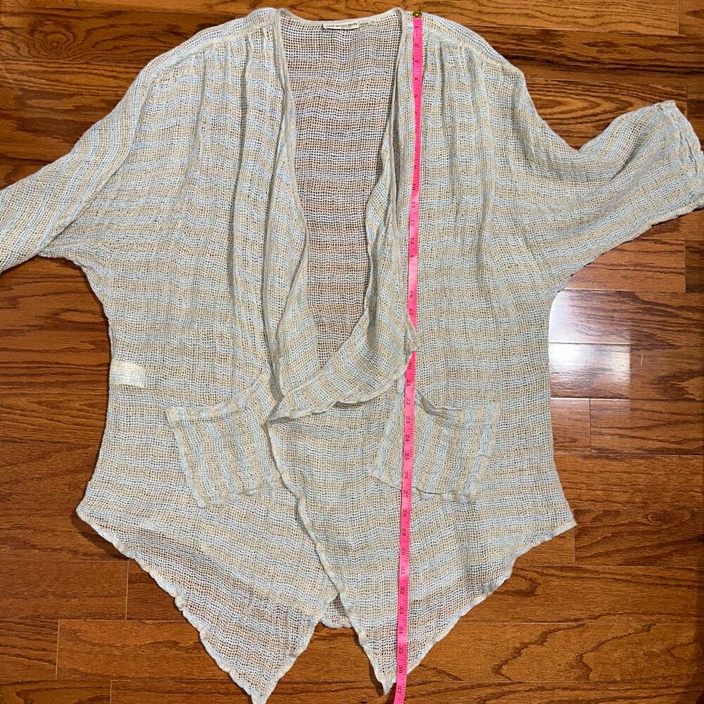 Mastro Moda Tan Blue Linen Woven Open Front Draped Cardigan One Size - Picture 12 of 12